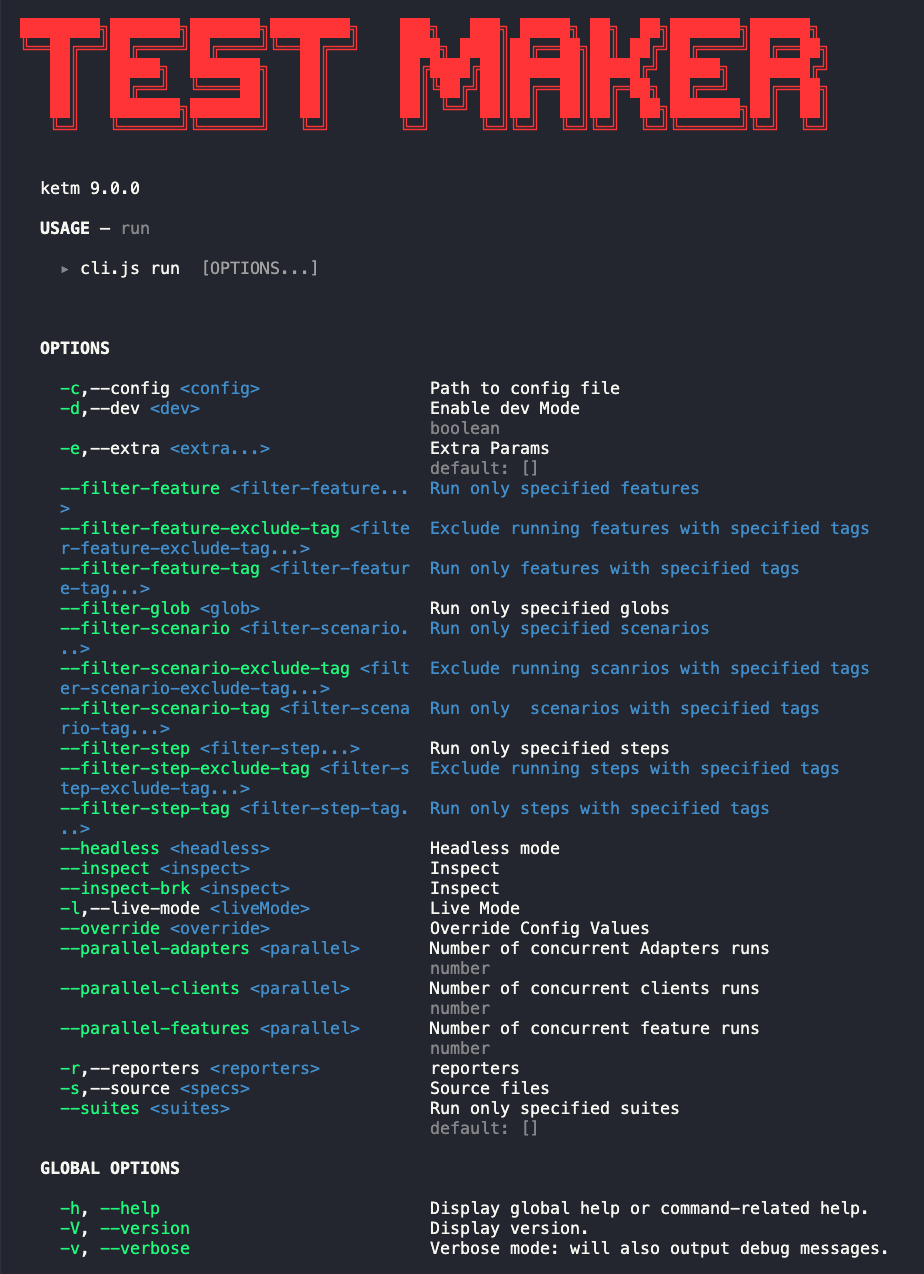 npx ketm run help